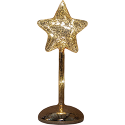 Ster op stam glas led op batterij met timer h23.5 cm mercury goud