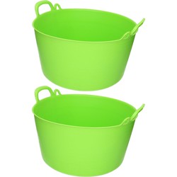 Plasticforte flexibele emmer/kuip - 2x - groen - kunststof - 26L - Wasmanden