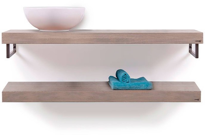 Looox Wooden Base Shelf Duo Eiken 100 cm Old Grey/RVS - 