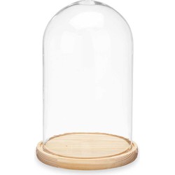 Giftdecor Decoratie stolp - glas - houten beige plateau - D15 x H25 cm - Decoratieve stolpen