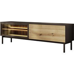 Meubella - TV-Meubel Ludwig - Zwart - Eiken - 180 cm