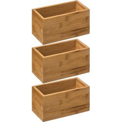 5Five Opberg bakjes - 3x stuks - bamboe hout - 18 x 9 x 9.5 cm - Make-up dozen