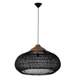 HSM Collection-Hanglamp-65x65x40-Zwart/Naturel-Rotan/Teak