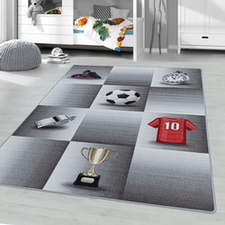 Kindervloerkleed - Voetbal - Grijs - 140x200 cm