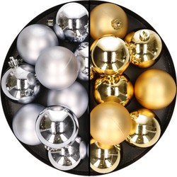 24x stuks kunststof kerstballen mix van zilver en goud 6 cm - Kerstbal