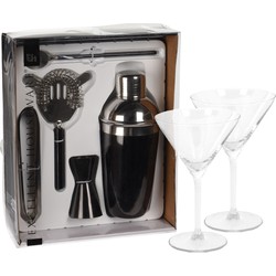 Excellent Houseware cocktails maken set 5-delig met 4x Martini glazen - Cocktailshakers