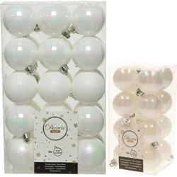 Kerstversiering kunststof kerstballen parelmoer wit 4-6 cm pakket van 46x stuks - Kerstbal
