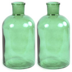 Countryfield vaas - 2x stuks - mintgroen glas - fles - D17 x H30 cm - Vazen