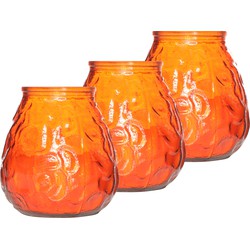 3x Oranje tafelkaarsen in glazen houders 10 cm brandduur 40 uur - Waxinelichtjes