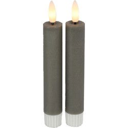 Countryfield LED dinerkaarsen - 2x - grijs - 15 cm - afstandsbediening - LED kaarsen