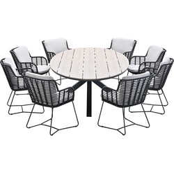 Garden Impressions Fabrice tuinset 9-delig antraciet - Tulli tuintafel ovaal 280x140 cm light teak look
