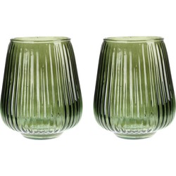 Set van 2x Excellent Houseware glazen vaas / bloemen vazen - groen - 18 x 19 cm - Vazen