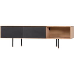 Fina lowboard houten tv meubel whitewash - met nero linoleum - 160 x 45 cm