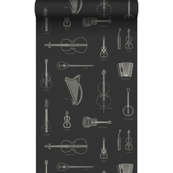 Origin Wallcoverings behang muziekinstrumenten zwart - 53 cm x 10,05 m - 347450