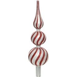 Decoris swirle piek - glas - rood/zilver - 31 cm - kerstboompieken