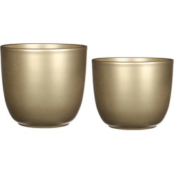 Plantenpot/bloempotten set - 2x stuks - keramiek - goud - D12 en D17 cm - Plantenpotten