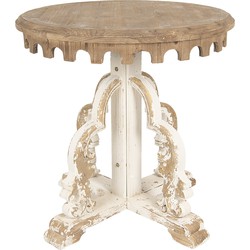 Clayre & Eef Bijzettafel Rond  Ø 80x81 cm Bruin Wit Hout Rond Sidetable