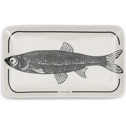 Riviera Maison Serveerschaal wit porselein met vis print - Long Island fish rechthoekige schaal voor serveren van vis