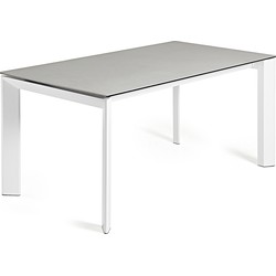 Kave Home - Axis uitschuifbare tafel porselein met Hydra Plomo afwerking en witte poten 160 (220) cm