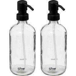 Zeeppompje/zeepdispenser van glas - 2x - transparant - 450 ml - Zeeppompjes