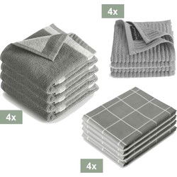 I2T Keukenset - 4x Keukendoek + 4x Theedoek + 4x vaatdoek - Grijs