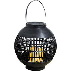 Buiten/tuin zwarte rotan lampionnen/hanglantaarns 23 cm solar tuinverlichting - Lantaarns