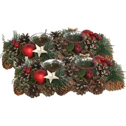 2x stuks kerst thema kaarsenhouders ornament red/green nature 30 x 15 x 8 cm - Waxinelichtjeshouders