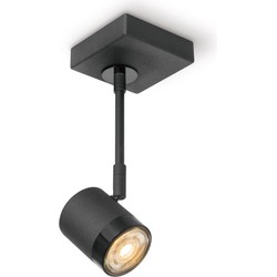 Moderne LED Opbouwspot Manu - Zwart - 9.5/9.5/25cm - Dimbaar - plafonniere gemaakt van metaal - inclusief LED lichtbron - GU10 fitting - 5W - 390lm - 3000K - warm wit licht