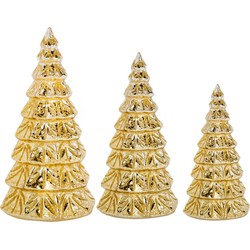 3x stuks led kaarsen kerstboom kaarsen goud H15 cm, H19 cm en H23 cm - LED kaarsen