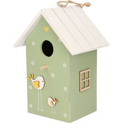 Boltze Vogelhuisje - groen met wit dak - hout nestkastje - 22 cm - Vogelhuisjes