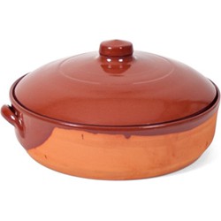 1x Terracotta braadpannen/ovenschalen met deksel 28 cm - Braadpannen