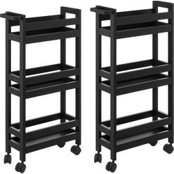 5five keuken of badkamer trolley - 2x - 3-laags - zwart - d15 x b40 x h75 cm - Opberg trolley