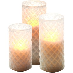 3x stuks luxe led kaarsen in glas H12,5 cm, H15 cm en H17,5 cm - LED kaarsen