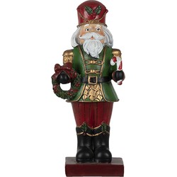 Clayre & Eef Beeld Notenkraker 9x6x21 cm Rood Groen Polyresin Kerstdecoratie