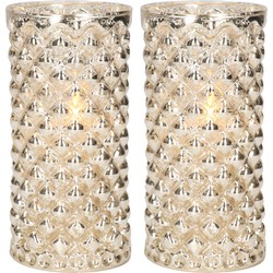 2x stuks luxe led kaarsen in zilver glas D7,5 x H15 cm - LED kaarsen