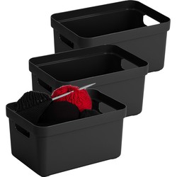 Sunware Opbergbox Sigma - 3x stuks - kunststof - zwart - 5 liter - Opbergbox