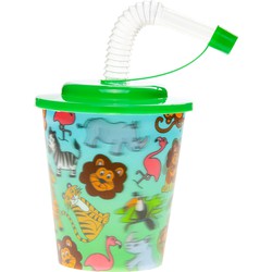 Decopatent® 12 STUKS WILDE DIEREN 3D Drink Beker met Rietje en Deksel - 250ML - Jungle Plastic Bekers - Kinderfeestje - Kinderverjaardag Bekertjes - Traktatie - Uitdeelcadeaus