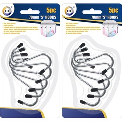 10x stuks S-haken met zwarte beschermlaag 7 cm - Handdoekhaakjes