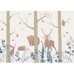 Sanders & Sanders fotobehang bos dieren blauw, beige en zandkleurig - 400 x 280 cm - 611721