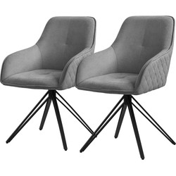Eetkamerstoel set van 2 draaibare grijs geweven stof met rugleuning en armleuningen ML design