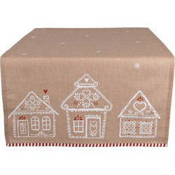 Clayre & Eef Tafelloper 50x140 cm Bruin Katoen Gingerbread house