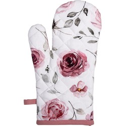 Clayre & Eef Ovenwant  18x30 cm Wit Roze Katoen Rozen Ovenhandschoen