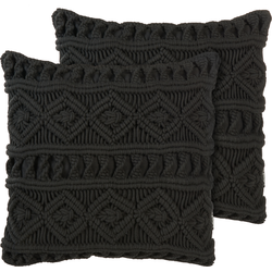 MUDANYA  - Sierkussen set van 2 - Zwart - 45 x 45 cm - Katoen