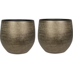Ter Steege Plantenpot/bloempot - 2x - keramiek - metal goud - 31x28 cm - Plantenpotten