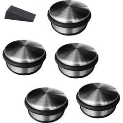 5x RVS deurstop rond 4,5 x 11 cm + deurwig - Deurstoppers