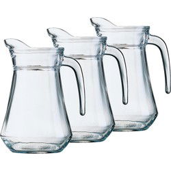 Arcoroc Glazen schenkkan/karaf - 3x - 1,3 liter - Sapkan - waterkan - Waterkannen