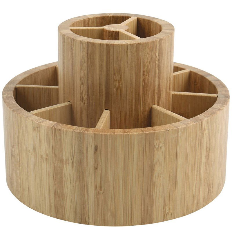 MSV Make-up/pennen sorteer organizer - rond draaibaar bakje - 20 x 15 cm - bamboe - Make-up dozen - 