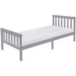 Bedframe eenpersoonsbed 90x200cm van grenenhout in lichtgrijs met lattenbodem & matras H-16cm ML design