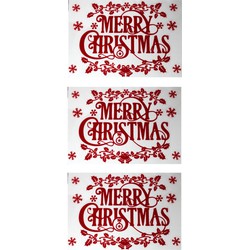 3x stuks velletjes kerst raamstickers rood Merry Christmas 29,5 x 40 cm - Feeststickers
