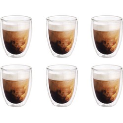 6x Koffieglazen/theeglazen dubbelwandig glas 300 ml - Koffie- en theeglazen